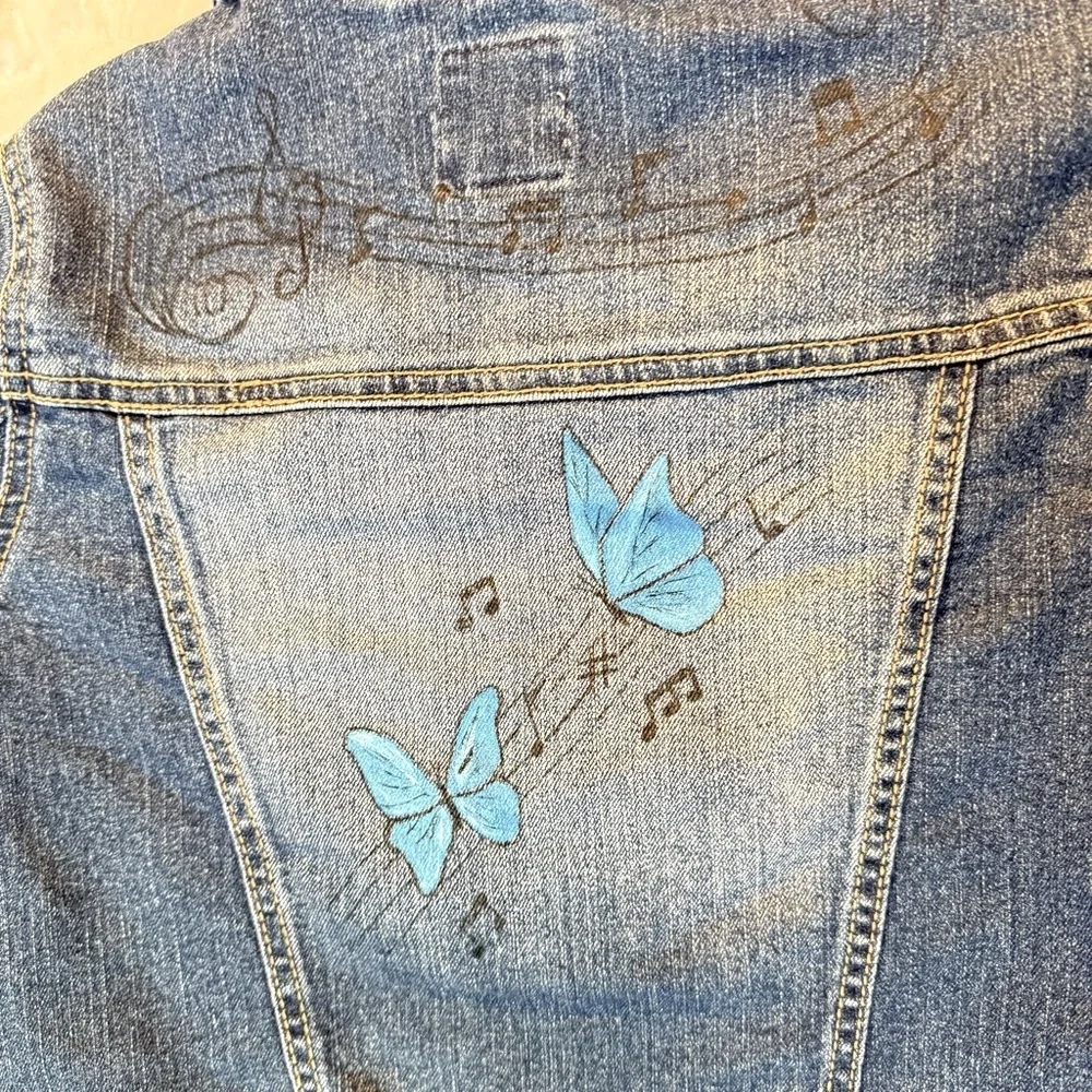 Jean Jacket Painted Piano Keys Music Notes Butterflies Upcycled Denim Girls Med